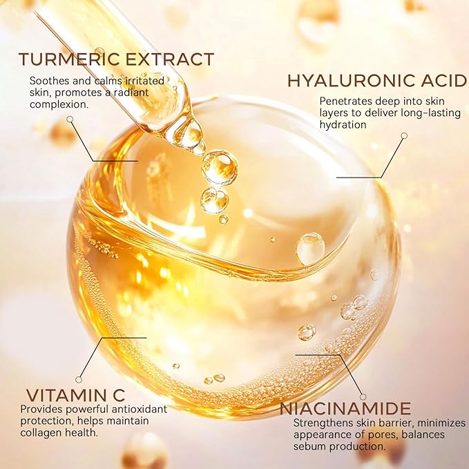 Turmeric Vitamin C Facial Serum – Turmeric Extract Super Vitamin C for Women Men, Hyaluronic Acid for Face, Firming Anti Aging Wrinkle -1 Fl Oz. (1PC)