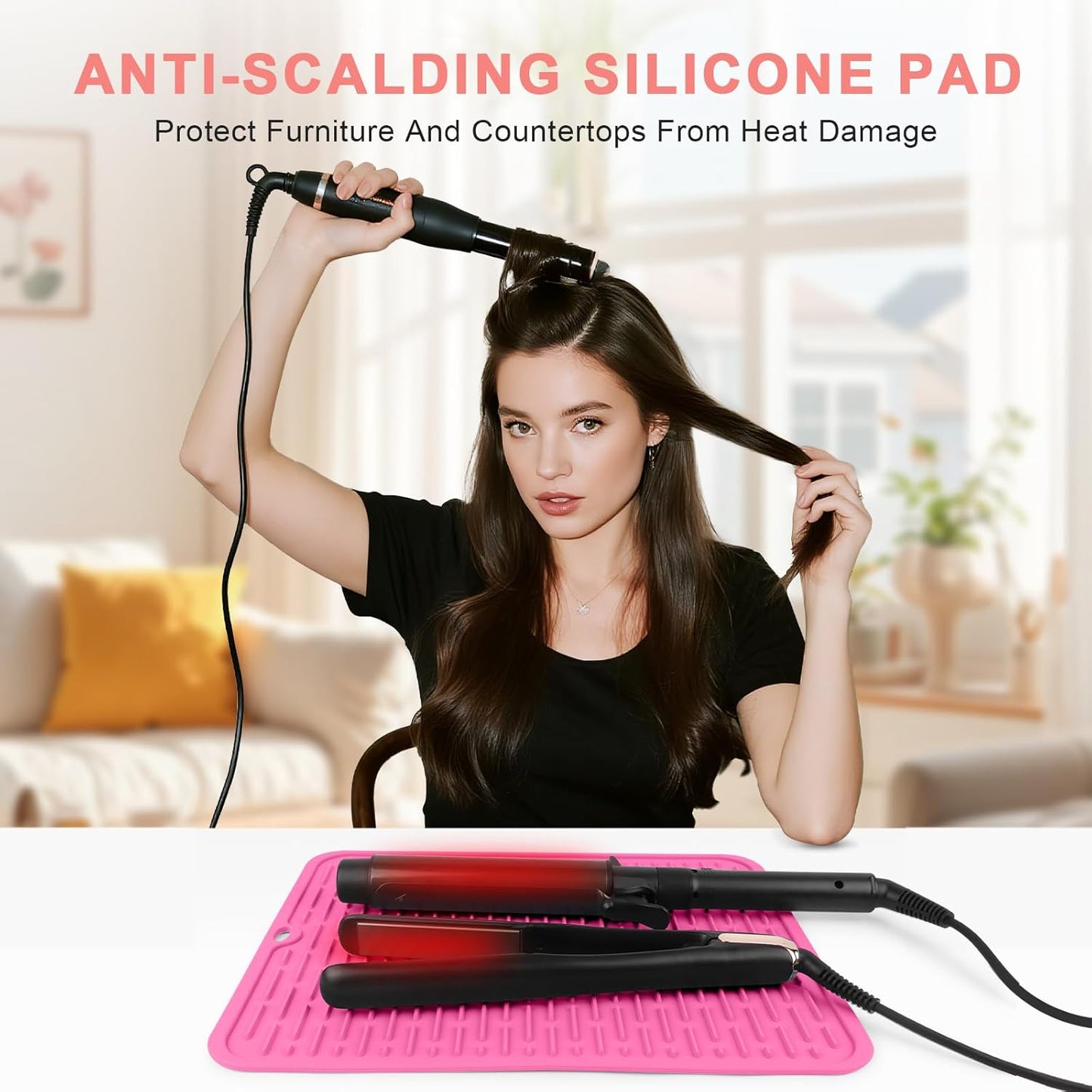 Oversize Silicone Heat Resistant Mat for Curling Irons, Flat Irons, Hair Straighteners and Hot Hair Styling Tools, Portable Hot Tools Sleeve Pad for Travel Vanity Salon(14.2" x 11.0")