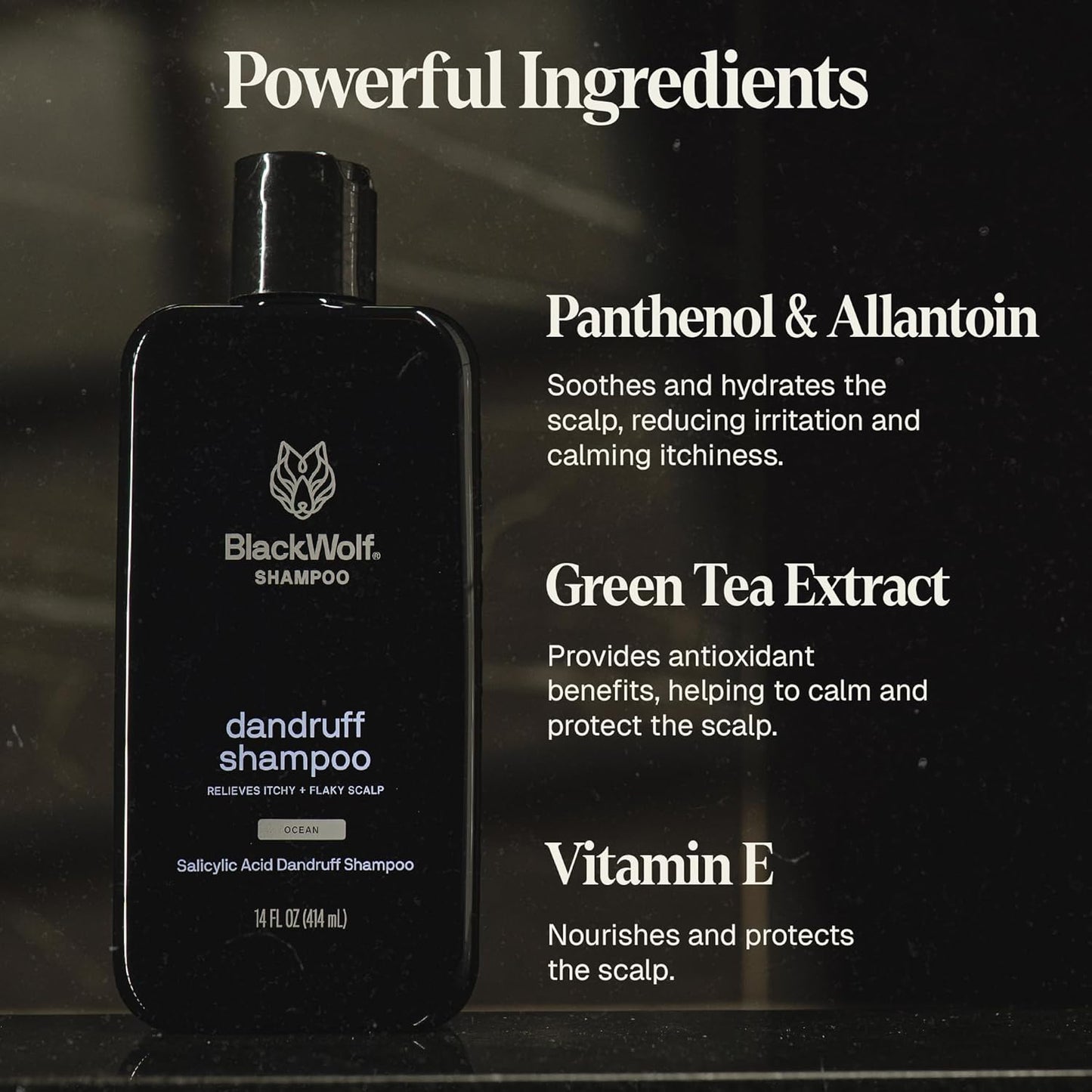 Black Wolf Anti-Dandruff Shampoo - Advanced Dandruff-Fighting & Itch Relief Formula with Salicylic Acid, Removes Buildup & Flakes - for Itchy Scalp - Thick & Rich Lather Cleanses Scalp - 14 oz