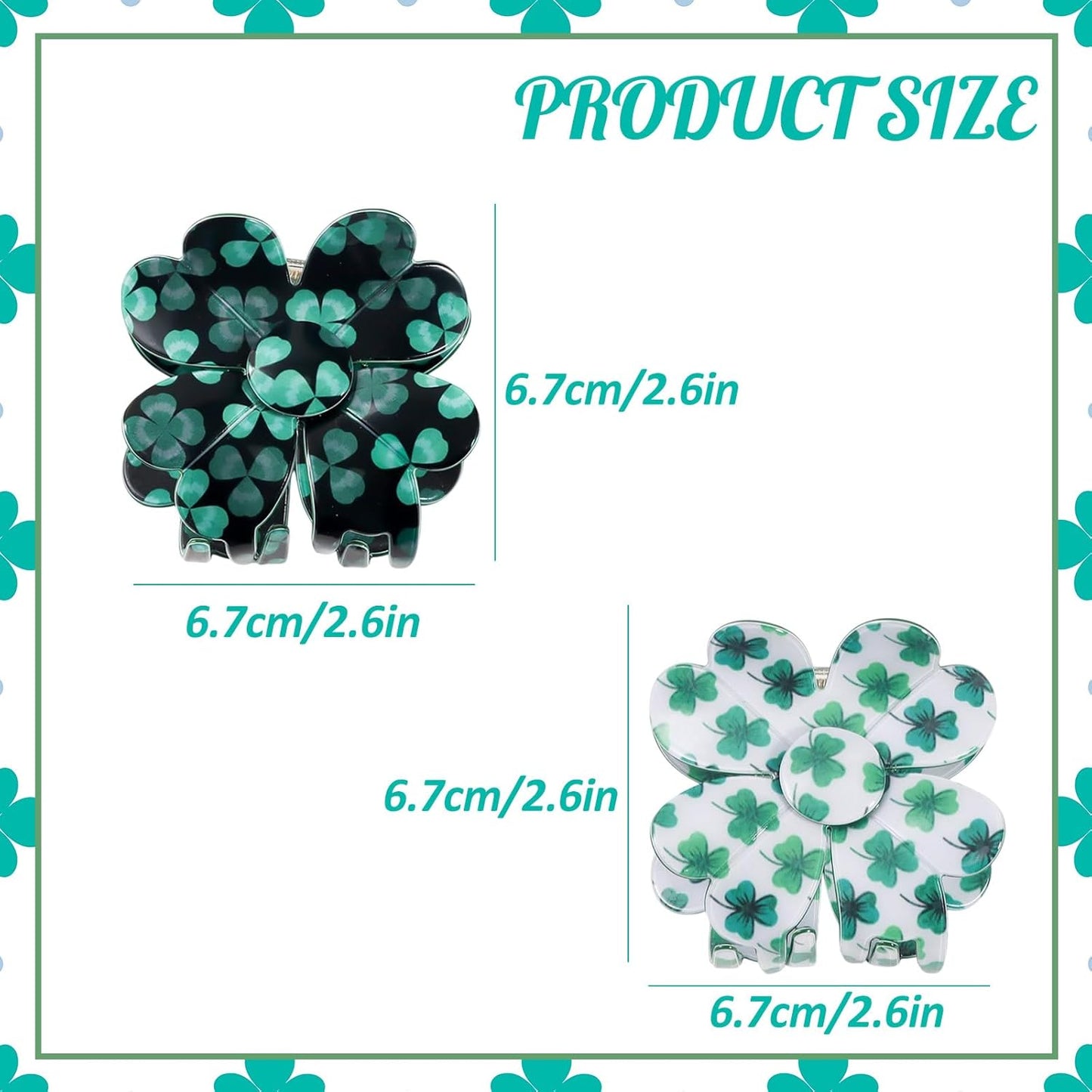 2 Pcs St. Patrick's Day Hair Clips, Green Shamrock Hair Claw Clips, Lucky Clover Hair Barrettes for Women, Green Strong Claw Clips for Thick/Fine/Thin Hair, Cute Hair Accessories for St. Patrick's Day
