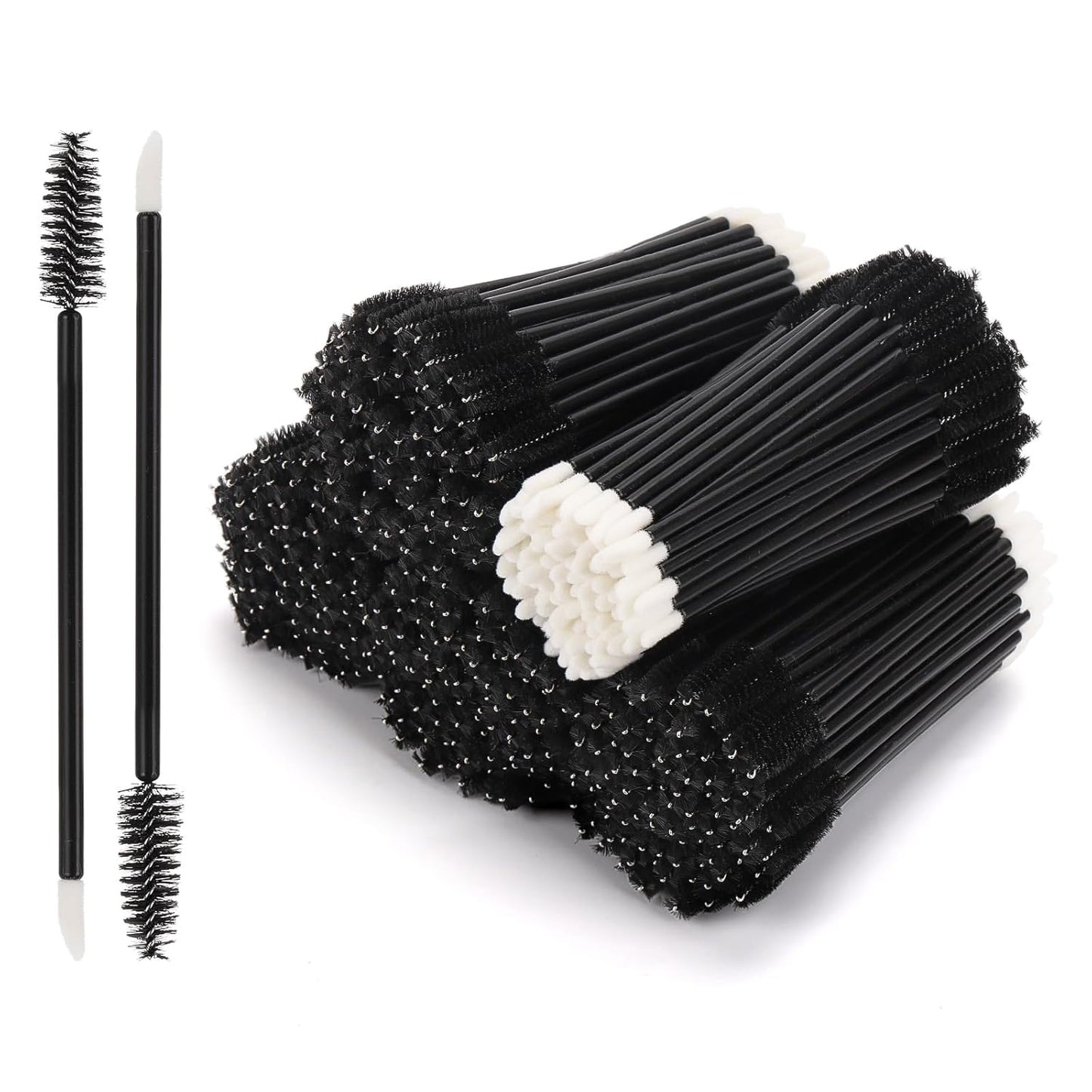 500 Pcs Disposable Mascara Wands Dual Ended Eyelash Brush Lip Brush, Lipstick Applicator Eyebrow Spoolies Brush for Eyelash Extensions - Black