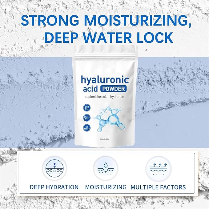 Hyaluronic Acid Powder, Hyaluronic Acid Powder for Skin Care, Low Molecular Weight, Water Soluble Hydrating Ingredient for Moisture, Skin Hydration and Moisture Support