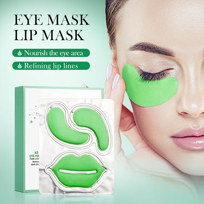 YP 10 Pairs Aloe Vera Under Eye Patches and Moisturizing Lip Mask Set - 10 Pcs Aloe Vera Under Eye Patches, Refines Eye mask Lines Essence for Women Gifts