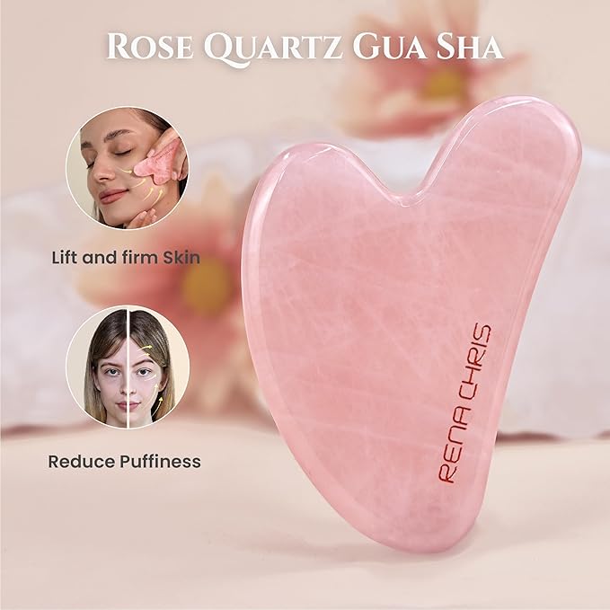 Rena Chris Facial Roller and Gua Sha Set - Jade Gua Sha Facial Tools & Face Roller with Aluminum Alloy Handle and 316 Stainless Steel Shaft for Puffiness Reducing,Skin Care Gift for Women