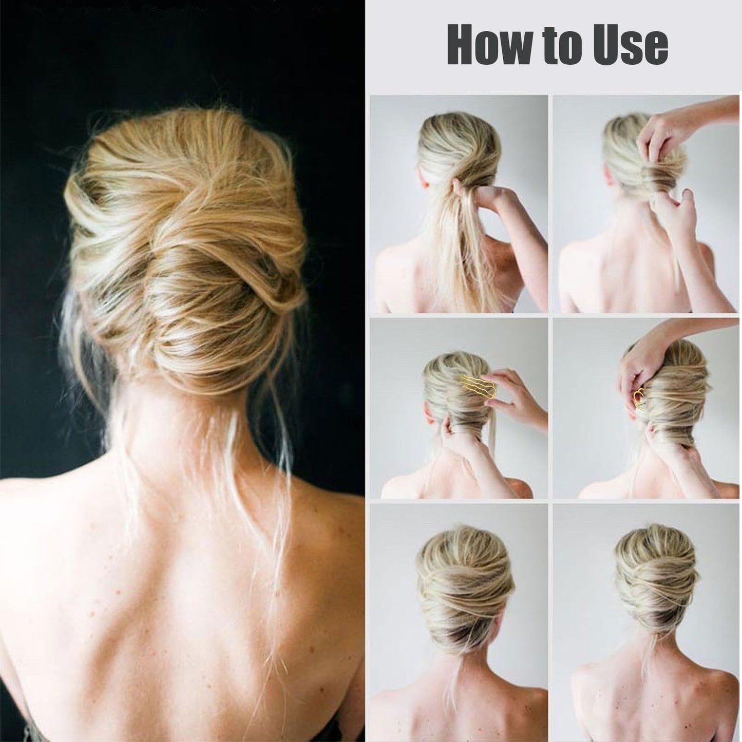 8 Pieces Hair Side Combs, Metal Hair Fork Clip Hair Pins for Buns Hair Updo U-Shape Hair Sticks for Women Hair Styling Tool Accessories (Gold)