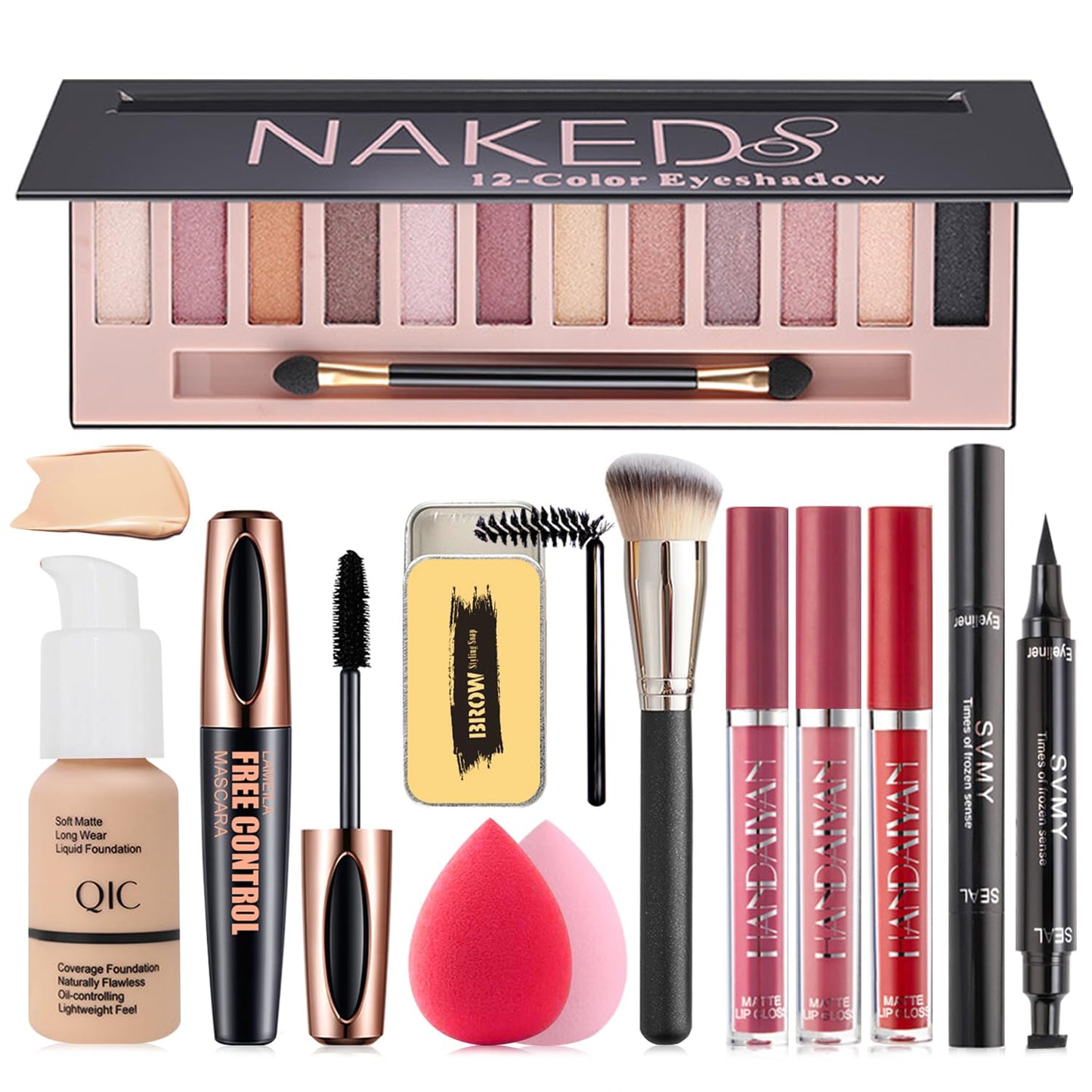 All in One Makeup Kit, Makeup Kit for Women Full Kit, Travel Make Up Gift Set for Women Teens Girls, Includes Eyeshadow, Foundation, Lipstick Set, Eyebrow Soap, Eyeliner Stamp, Mascara, Brush, Sponge