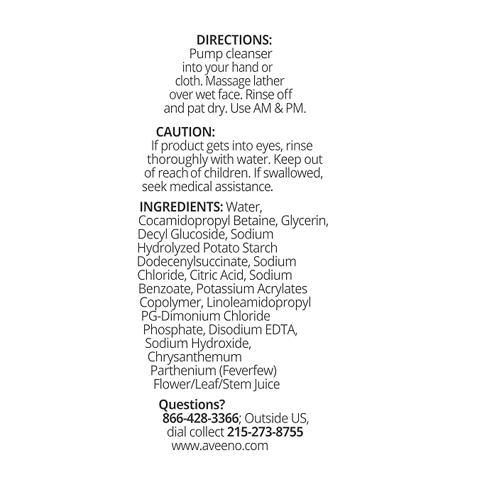 Aveeno Calm + Restore Redness Relief Foaming Cleanser, Daily Facial Cleanser With Calming Feverfew to Help Reduce the Appearance of Redness, Hypoallergenic & Fragrance-Free, 6 fl. oz