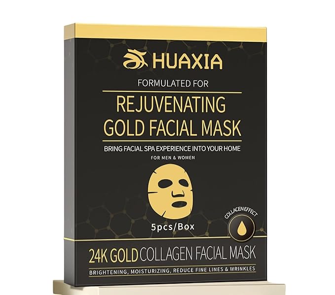 24K Gold Rejuvenating Hydro Collagen Facial Mask for Skin Care (5pcs), Anti Aging, Collagen Moisturizing Sheet Mask Brightening, Moisturizing, Hydrating Mask to Reduce Fine Lines & Wrinkles