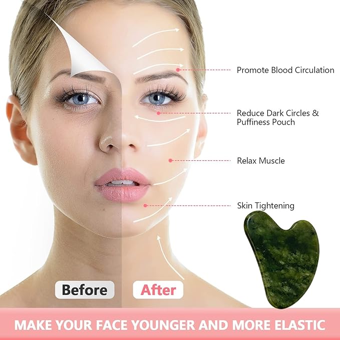 OXT Gua Sha, Premium Gua Sha Facial Tools, Guasha Tool for Face Upgraded, Guasha Natural Jade Stone (Dark Green)