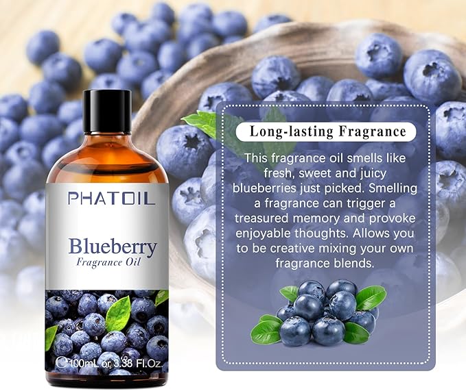 3.38FL.OZ Blueberry Fragrance Oils for Aromatherapy, Essential Oils for Diffusers for Home, Perfect for Diffuser, Yoga, Skin Care, DIY Candle and Soap Making - 100ml