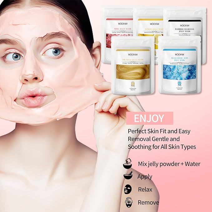 Peel-Off Jelly Mask Hydrating Cleaning Mask Spa Easy DIY Home Spa, Hydrating Icy Jelly Mask For Skin ROSE+Bamboo Charcoal