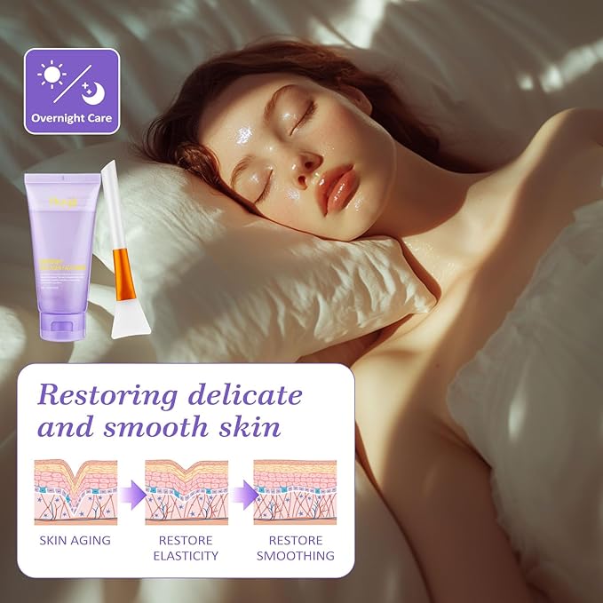 Collagen Night Wrapping Mask with Brush - Hydrolyzed Collagen Overnight Wrapping Peel Off Facial Mask Pack - Tightens & Hydration Collagen Face Mask Skin Care, Reduces Sagging & Dullness(2.54 fl.oz)