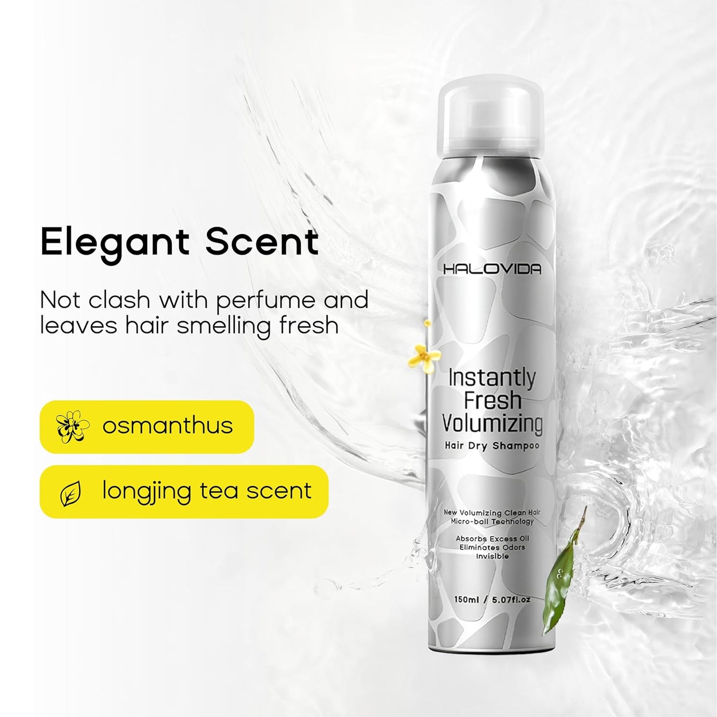 HALOVIDA Dry Shampoo for Women, Dry Scalp Shampoo Spray for Dark Hair Leaves No White Residue, Absorb Oils, Volumizing & Refresh Hair for 72 Hours, 5.07 Fl Oz