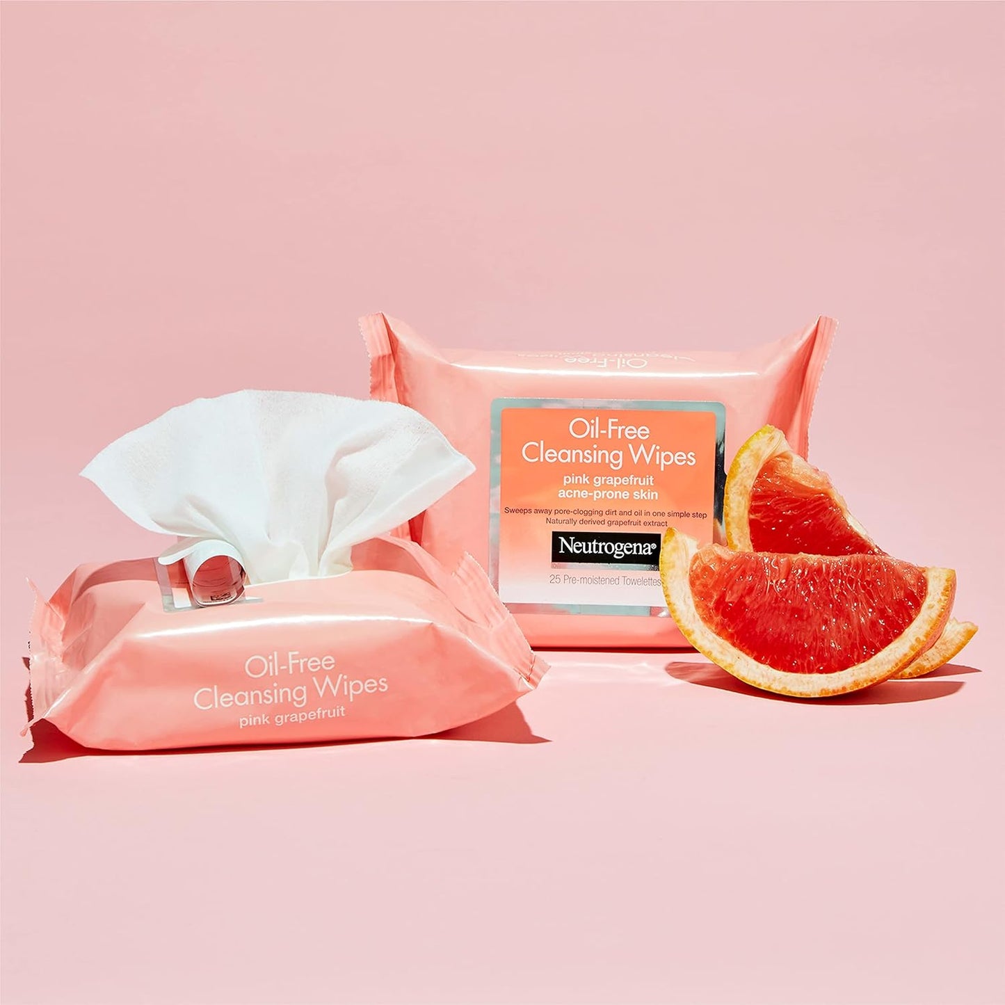Neutrogena Makeup Remover Cleansing Towelettes, Pink Grapefruit, 25 Count, Twin Pack