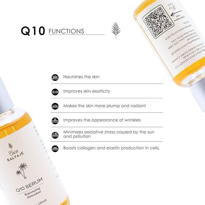 Q10 Facial Serum | Antioxidant Wrinkle-Reducing COQ10 Vitamin E Serum for Brightening and Plumping Skin and Face | Hydrating Skin Care Oil for Women, Men, and Aging Skin | 1oz