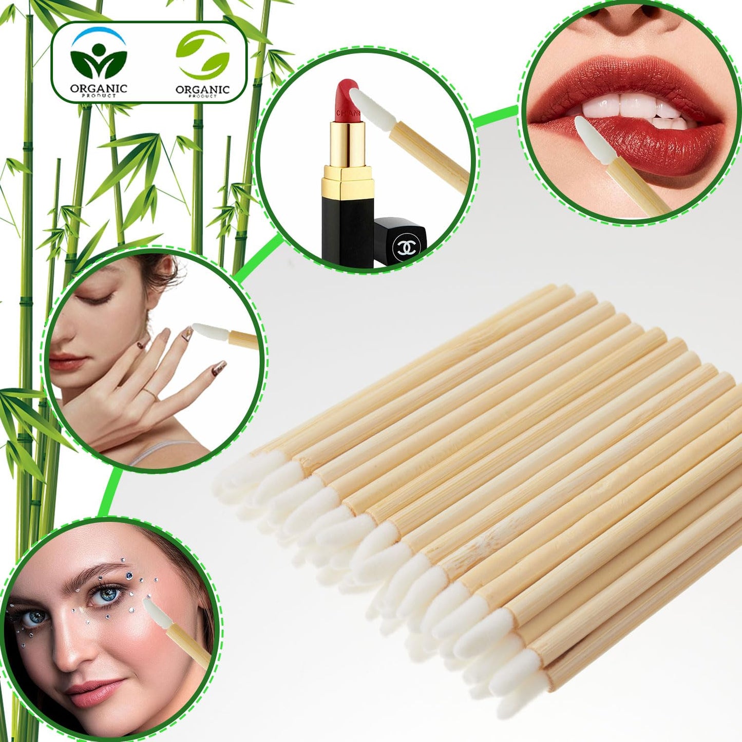 100Pcs Premium Disposable Lip Brushes Lipstick Applicator Wands Bamboo Handle Makeup Tool Kits Soft Hygienic Wands for Professional Personal Use