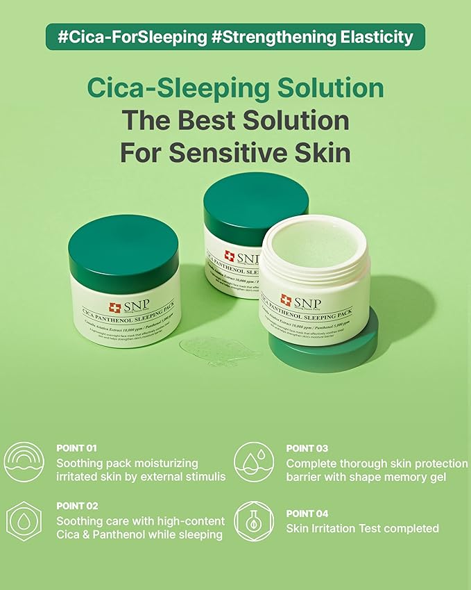 [K Beauty Snp] CICA Panthenol Moisturizing Cream | Overnight Face Cream | Soothing, Moisturizing, and Hydrating Facial Mask with Hyaluronic Acid | Korean Skin Care Overnight Moisturizer | 3.38 Fl Oz