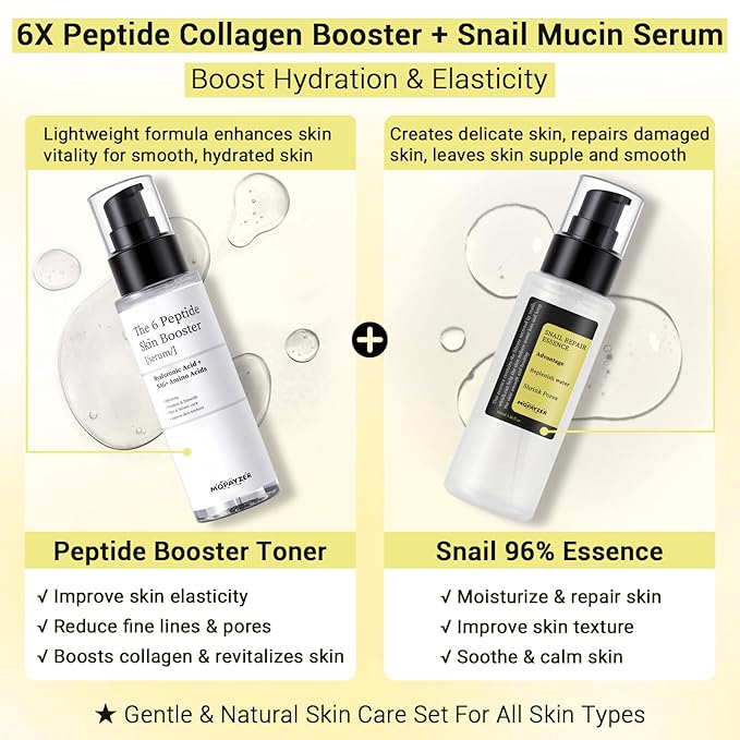 Snail Mucin 96% Peptide Booster Set, Snail Mucin Skin Booster Collagen Serum for Women Repairs Fine Lines & Wrinkles, Advanced Snail 96 Mucin Power Essence, Skin Care Gift Set for Hydrating & Soothing