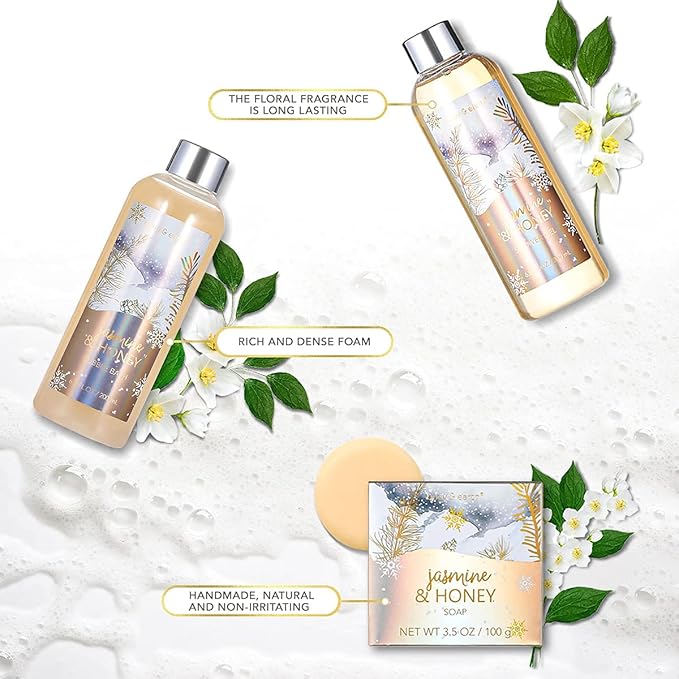 Spa Gift Set for Women, Bath and Body Set with Ocean & Jasmine & Honey Scent, 11 Pcs Gifts for Women,