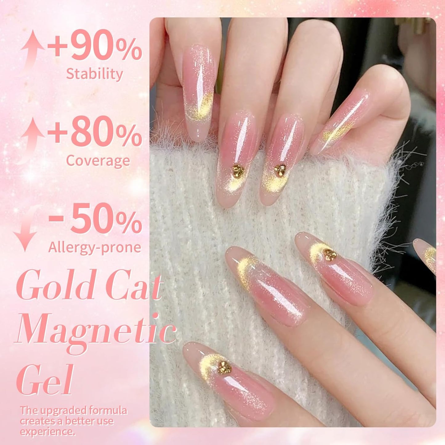 BORN PRETTY Pink Cat Magnetic Eye Gel Nail Polish Holographic Glitter Gel Polish Glass Magnetic Gel Nail Polish 15ML