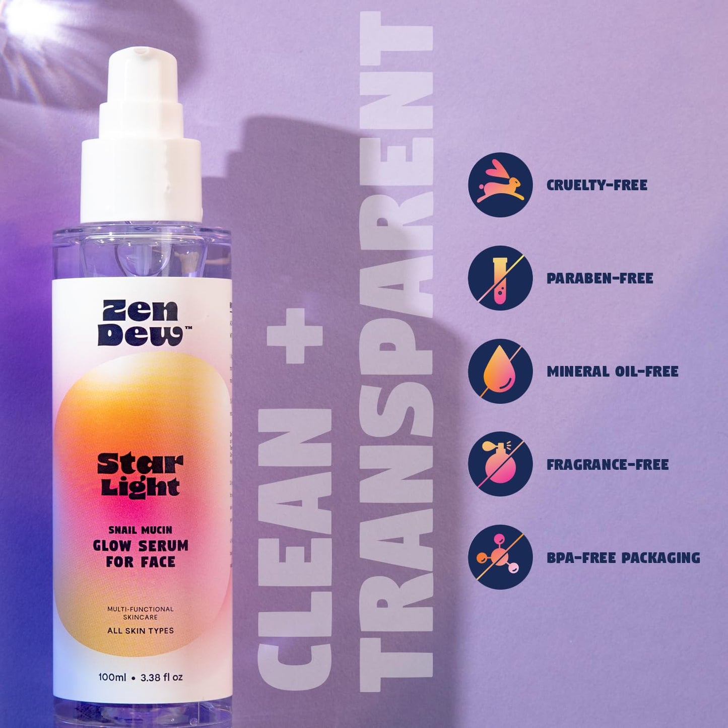 Star Light Korean Snail Mucin Serum (3.38 oz) Brightening & Hydrating K Beauty Face Serum for Glass Skin Glow – Smoothing Korean Skin Care