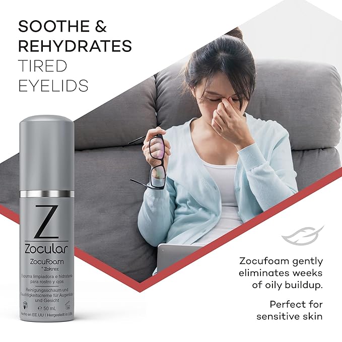 ZocuFoam Eyelid Cleanser - Foaming Eyelid Scrub - Natural pH Balanced Solution - 1.7 FL OZ (50mL)