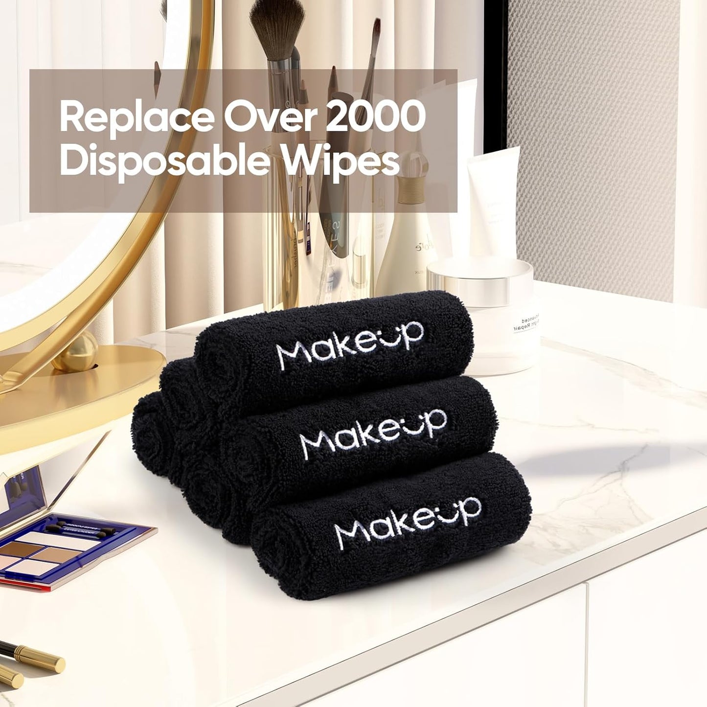 HOMEXCEL Makeup Remover Cloth 6 Pack,Premium Washable Soft 13x13 Inch Facial Cleansing Makeup Towels,Quick Dry Microfiber Face Towels Washcloths for All Skin Types,Black