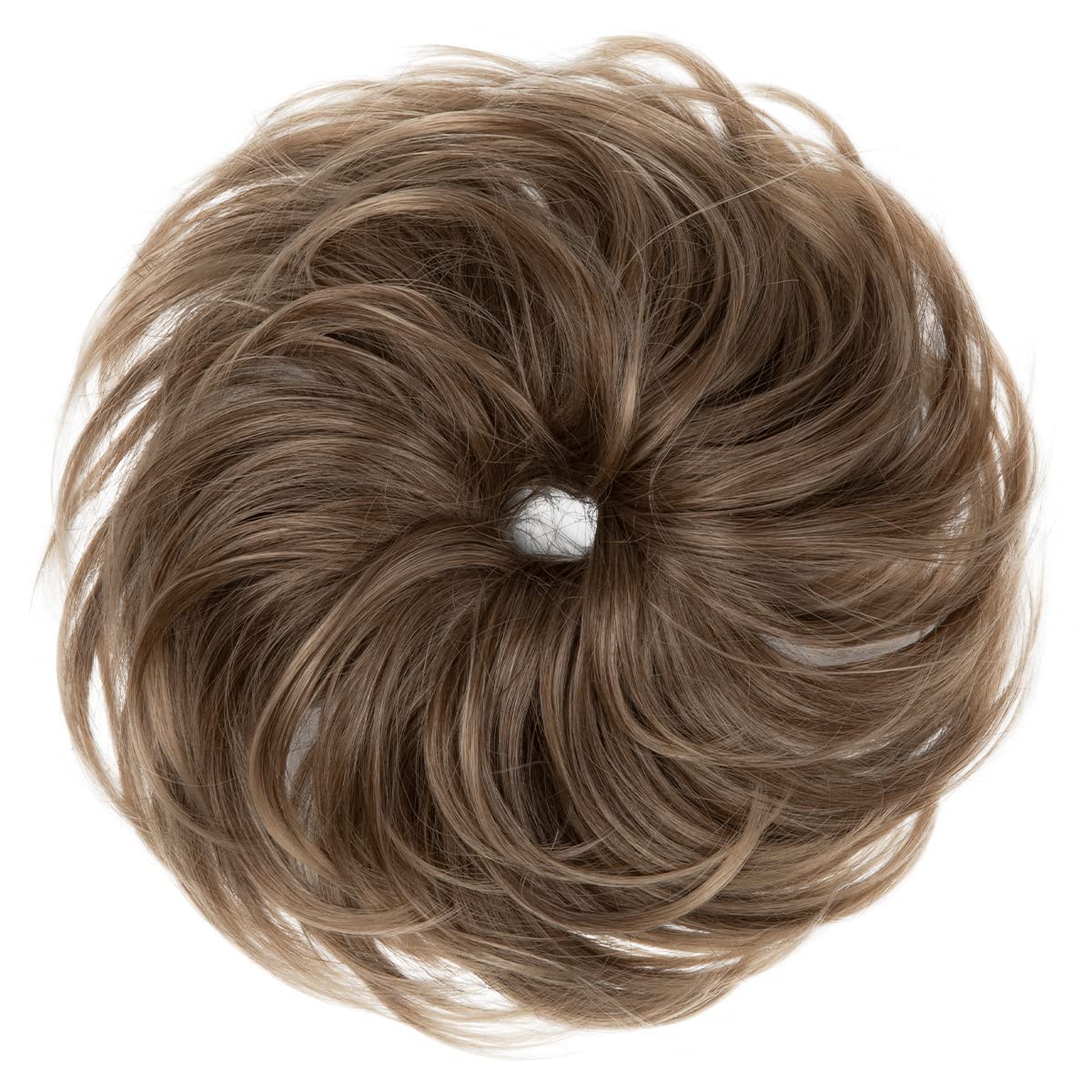 CJL HAIR Large Messy Bun Hair Piece Wavy Curly Scrunchies Synthetic Chignon Ponytail Hair Extensions Thick Updo Hairpieces for Women Brunette and Ash Blonde Tips