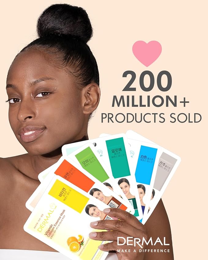 DERMAL Aloe Collagen Essence Facial Mask Sheet 23g Pack of 100 - Skin Revitalizing & Soothing, Refreshing and Moisturizing, Sunburn Relief, Daily Skin Treatment Solution Sheet Mask