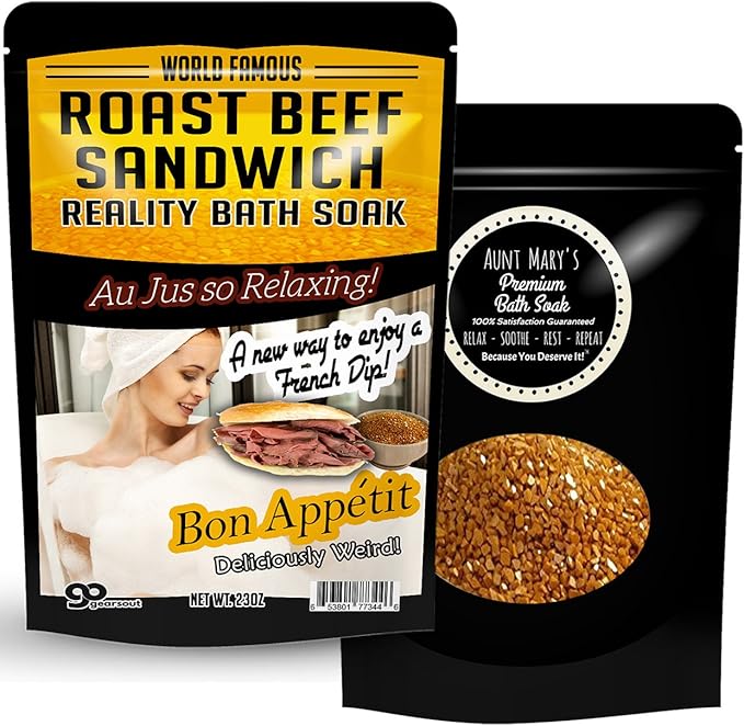 Amber Bath Salts - Luxury Roast Beef Sandwich Bath Soak - Funny Spa Gifts for Men & Women - Sea Salts - Au Jus French Dip