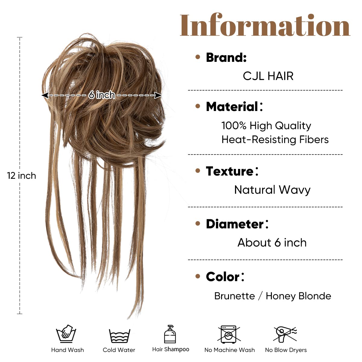 CJL HAIR Messy Bun Hair Piece Curly Hair Bun Extensions with Straight Tails Synthetic Hair Scrunchies Ponytail Hairpieces for Women Brunette/Honey Blonde