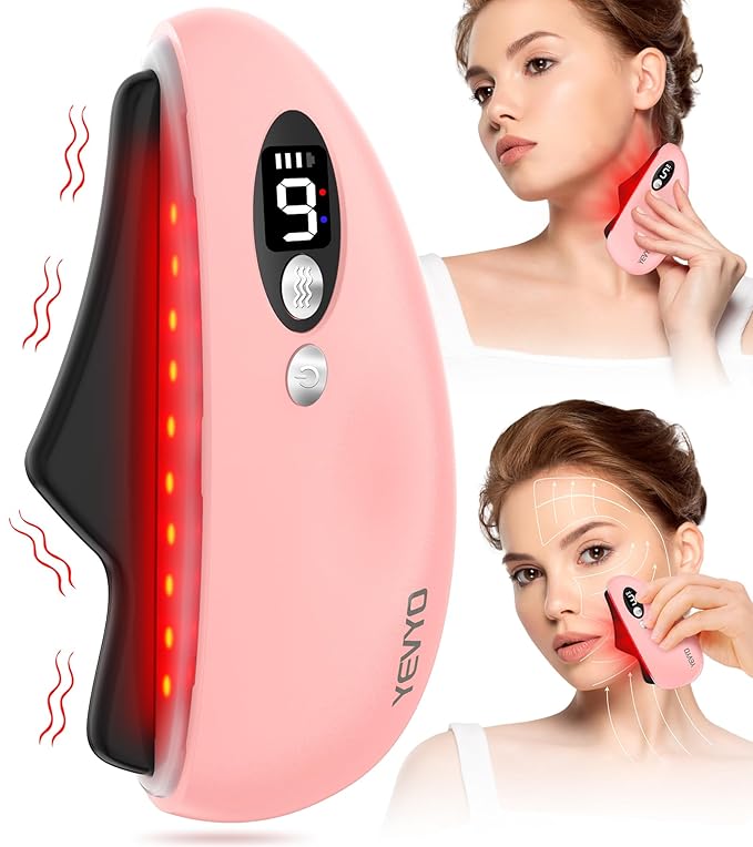 Gua Sha Facial Tool, Electric Black Obsidian Guasha Tool for Face, Chin, Neck, Body, Heated Vibrating Massage Gua Sha Stone for Face Sculpting