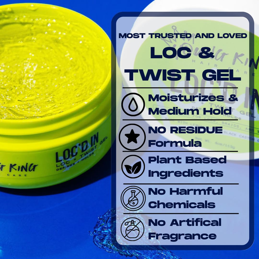 YOUNG KING HAIR CARE Loc & Twist Gel | Strong & Firm Hold, Smooths & Tames Frizz | No Flaking or Residue | Lemongrass and Apple Cider Vinegar | For Locs, Dreads, Braids, Twists | 4oz