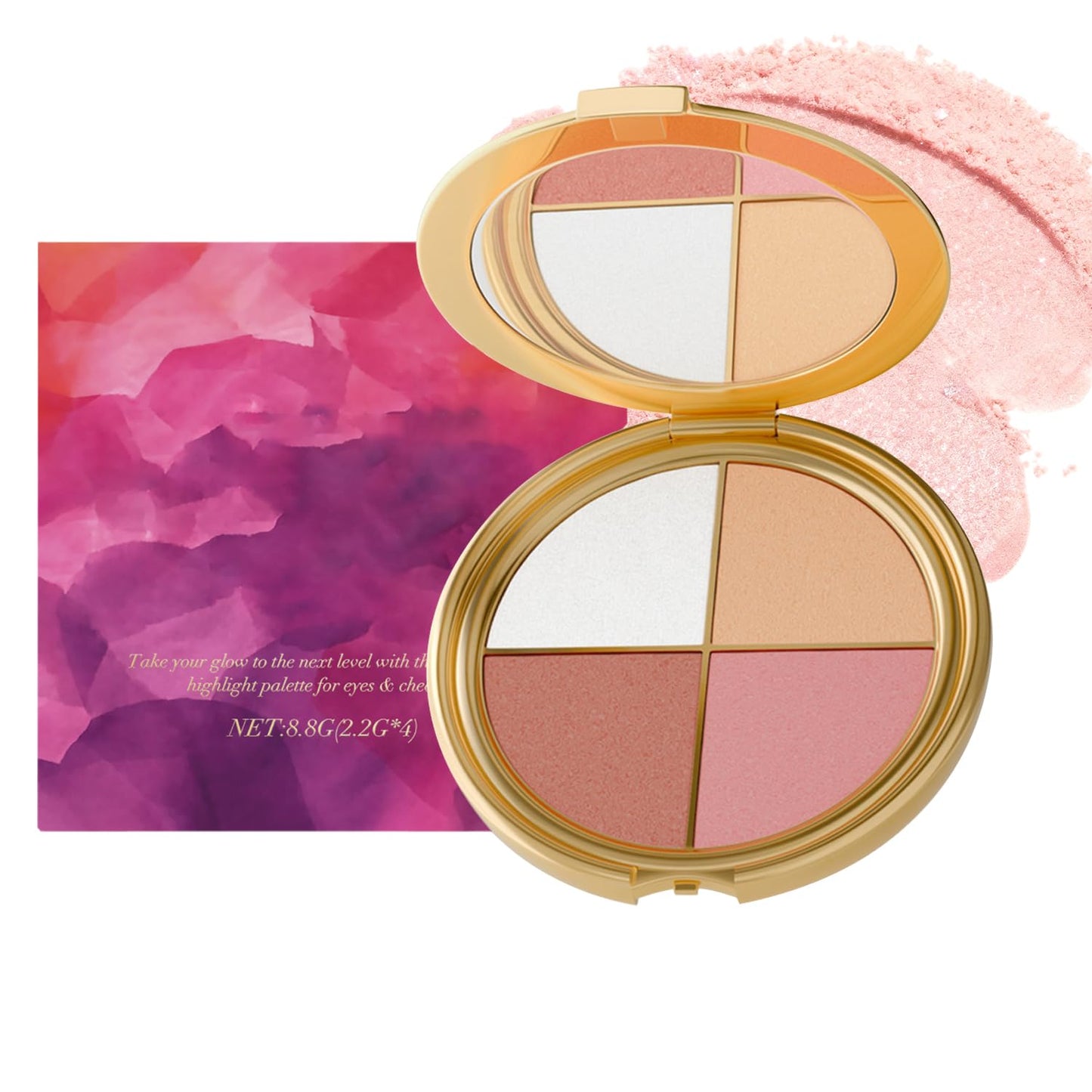 Eye & Cheek Palette - Eyeshadow and Highlighter Makeup, Face Highlighter Palette for Women, Multitasking Blush, Highlighting Eye & Cheek Palette, 4-In-1Makeup Palettes Kit, Natural Glow Contour Powder
