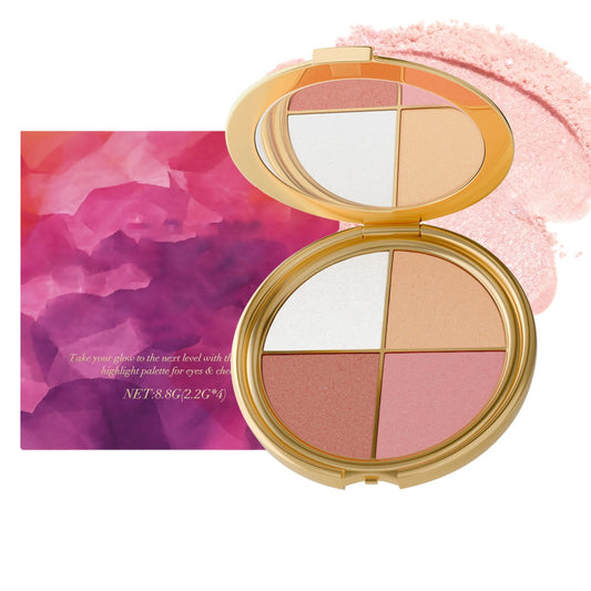 Eye & Cheek Palette - Eyeshadow and Highlighter Makeup, Face Highlighter Palette for Women, Multitasking Blush, Highlighting Eye & Cheek Palette, 4-In-1Makeup Palettes Kit, Natural Glow Contour Powder