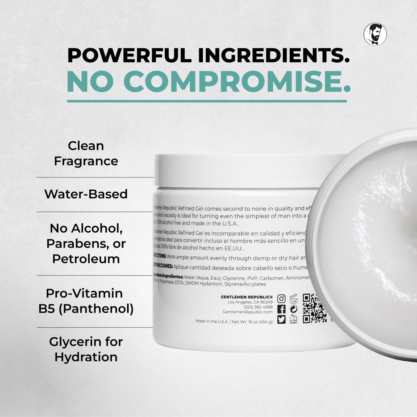 Gentlemen Republic 16oz Refined Hair Gel for Men - Premium Men's Hair Styling Product, 24 Hour High Hold & Shine. No Beeswax, Alcohol, or Parabens, Humidity Resistant