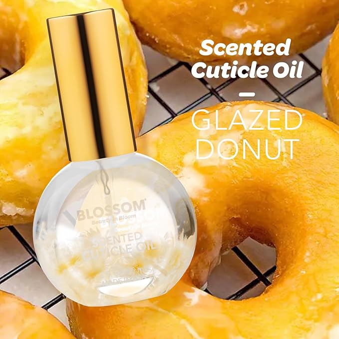 Blossom Cuticle Oil for Nails, Hydrating, Moisturizing, Gourmand Scented Nail Oil Cuticle Care, Infused with Real Flowers, Made in USA, 0.5 fl. oz, Glazed Donut