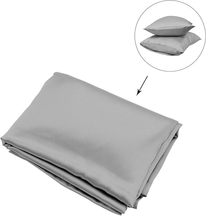 Satin Sleep Mask Set - Authentic Skin-Friendly Fabric Light-Blocking Sleeping Eye Mask with Adjustable Strap, Pillowcase, Earplugs for Noise Reduction, Essentials for Relaxation (Grey)