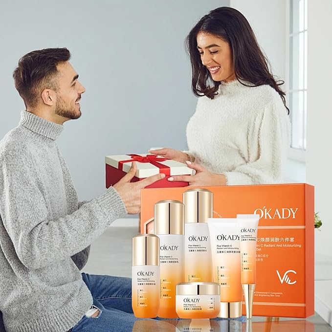 O'KADY Skincare Sets & Vitamin C ,Face Care Set for Women,Day & Night Skincare Gift with Cleanser, Toner, Serum, Eye Cream, Moisturizing Cream,Night Cream for Women Teen Girls Birthday(6 Pcs)