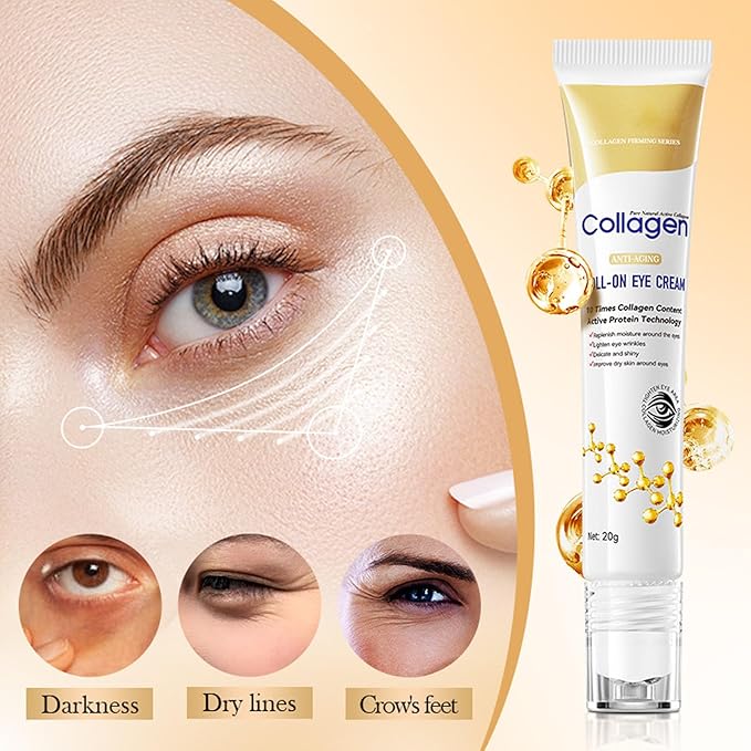 Collagen Eye Cream Anti Aging, Eye Cream with Roller for Dark Circles and Puffiness, Reduce Fine Line, Tightening Lifting Sagging Skin Around Eyes, Hydration Nourishes Dry Skin