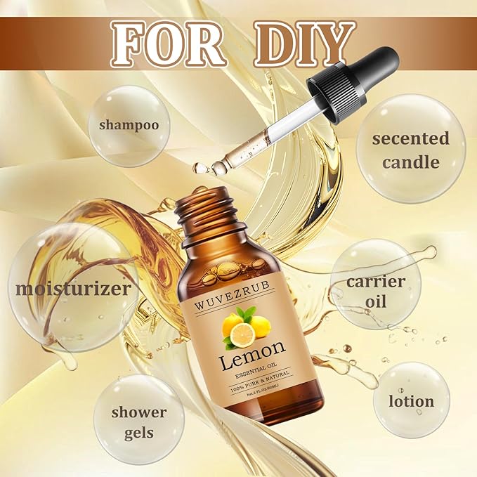 Lemon Essential Oils 60ML, Pure Lemon Essential Oil for Aromatherapy Diffuser - 2 Fl Oz