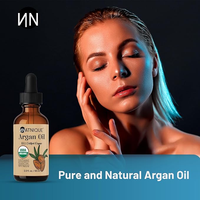Argan Oil Organic 2oz 100% Natural USDA Argan Oil for Hair, Face, Body, Scalp & Skin. Promotes Hair Growth, Cold Pressed, 100% Pure Hexane Free Moisturizer - Men & Women