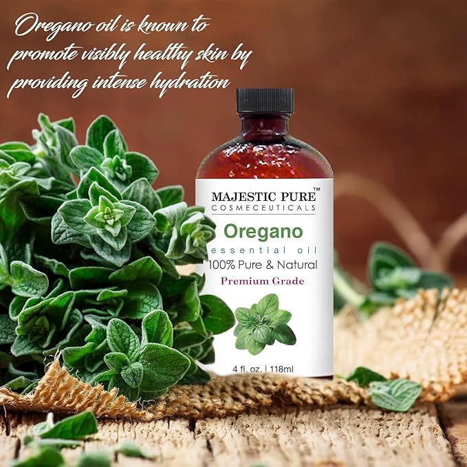 MAJESTIC PURE Oregano Essential Oil | 100% Pure and Natural Oregano Oil | Premium Grade Essential Oils for Hair Care, Home Diffusers, Skin, Aromatherapy, Massage and Humidifiers | 4 Fl Oz