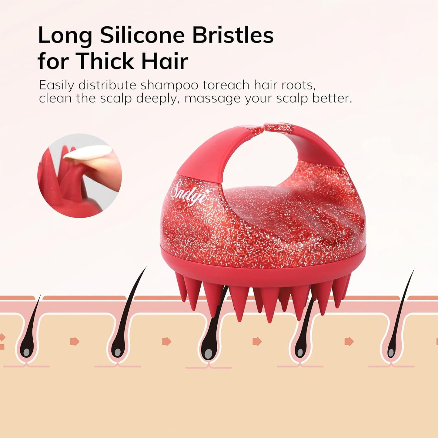 Sndyi Scalp Massager Shampoo Brush, Scalp Scrubber with Soft Silicone Bristles, Scalp Exfoliator for Dandruff Removal, Scalp Massager for Hair Growth, Wet Dry Hair Brush, Red-Limited Edition