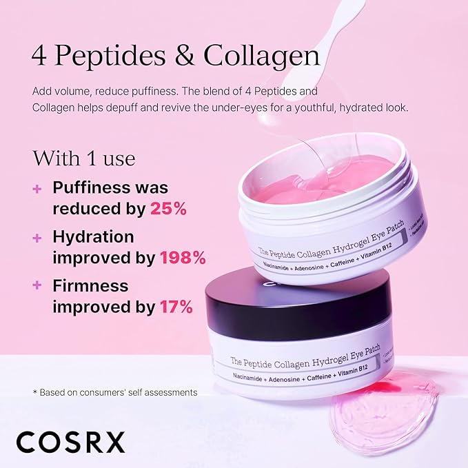 COSRX Peptide Collagen Hydrogel Eye Patch + Snail Mucin 96% Power Essence, Korean Skin Care