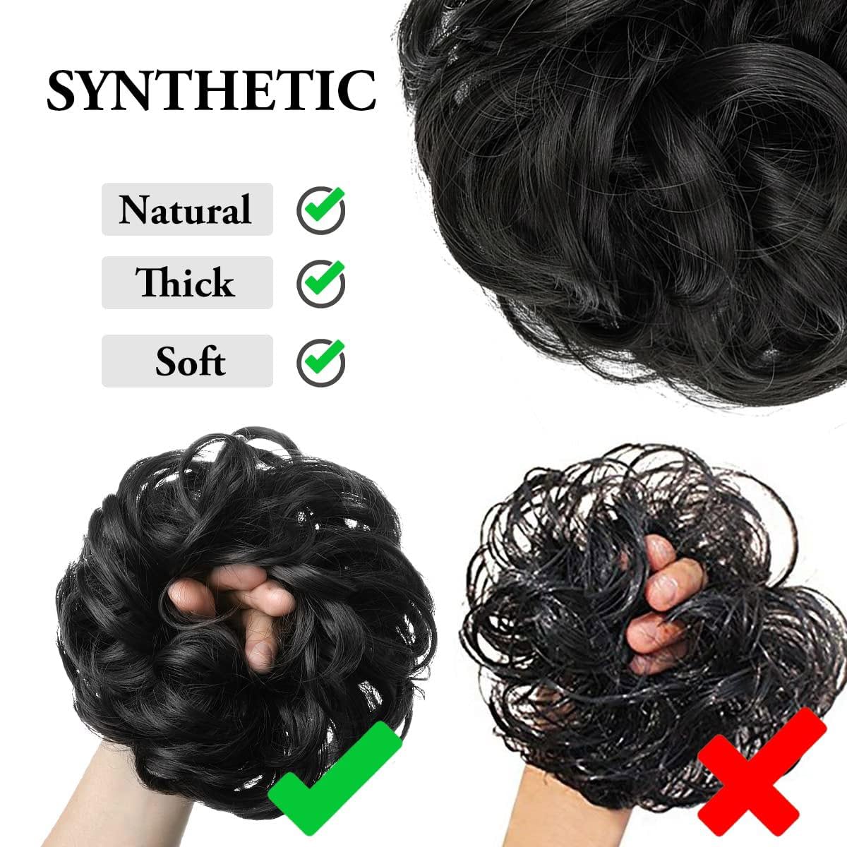 CJL HAIR Large Messy Bun Hair Piece Wavy Curly Scrunchies Synthetic Chignon Ponytail Hair Extensions Thick Updo Hairpieces for Women Dark Grey