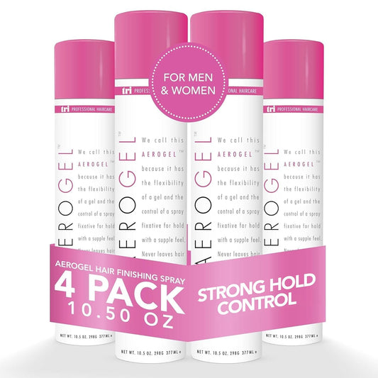 TRIDESIGN Aerogel Hairspray - Strong Hold Hair Finishing Spray for Volumizing & Control, Flexible Styling for All Hair Types, Non-Sticky and Scented - For Women and Men - Pack of 4 (10.5 Oz)