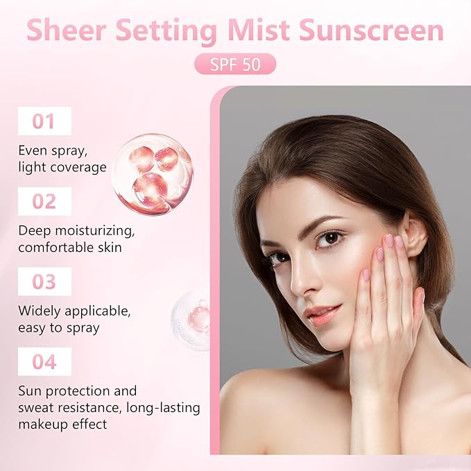 2PCS Sunglaze Sheer Setting Mist Sunscreen SPF 50, Broad Spectrum Shimmering Body Oil Mist, Non-Greasy, Fast-absorbing for Face and Body