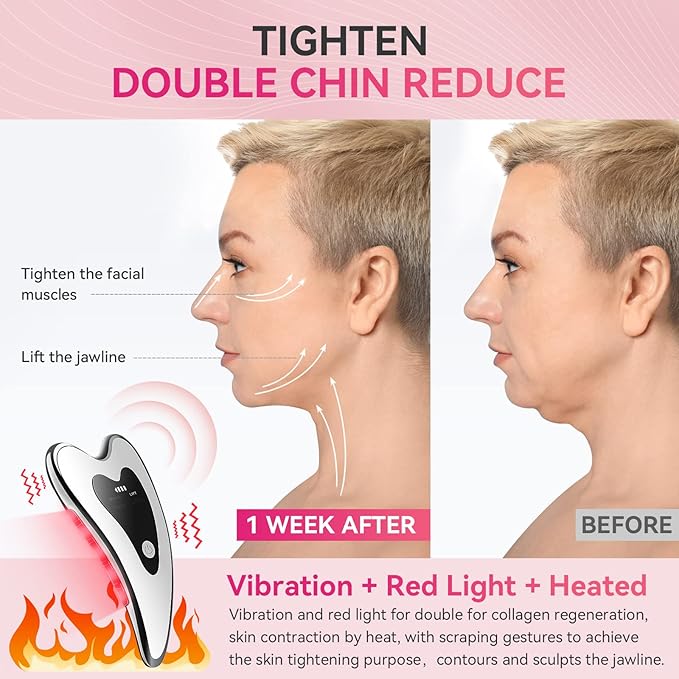 Electric Gua Sha Facial Tools - Face Sculpting Tool/Lift Device - Heated & Vibration & Red Light Massager, Anti-Aging & Wrinkles, Puffiness, Double Chin, Tension Relief