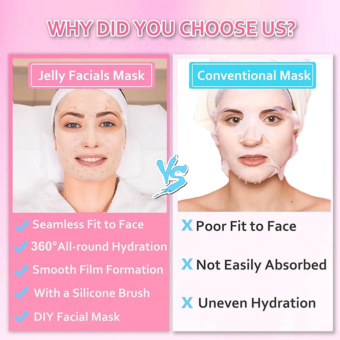 Jelly Mask Powder for Facials,Rose Jelly Masks For Facials Professional, Aloe Vera Jelly Face Mask,Face Masks with Double-ended Silicone Brush, 23 Fl Oz